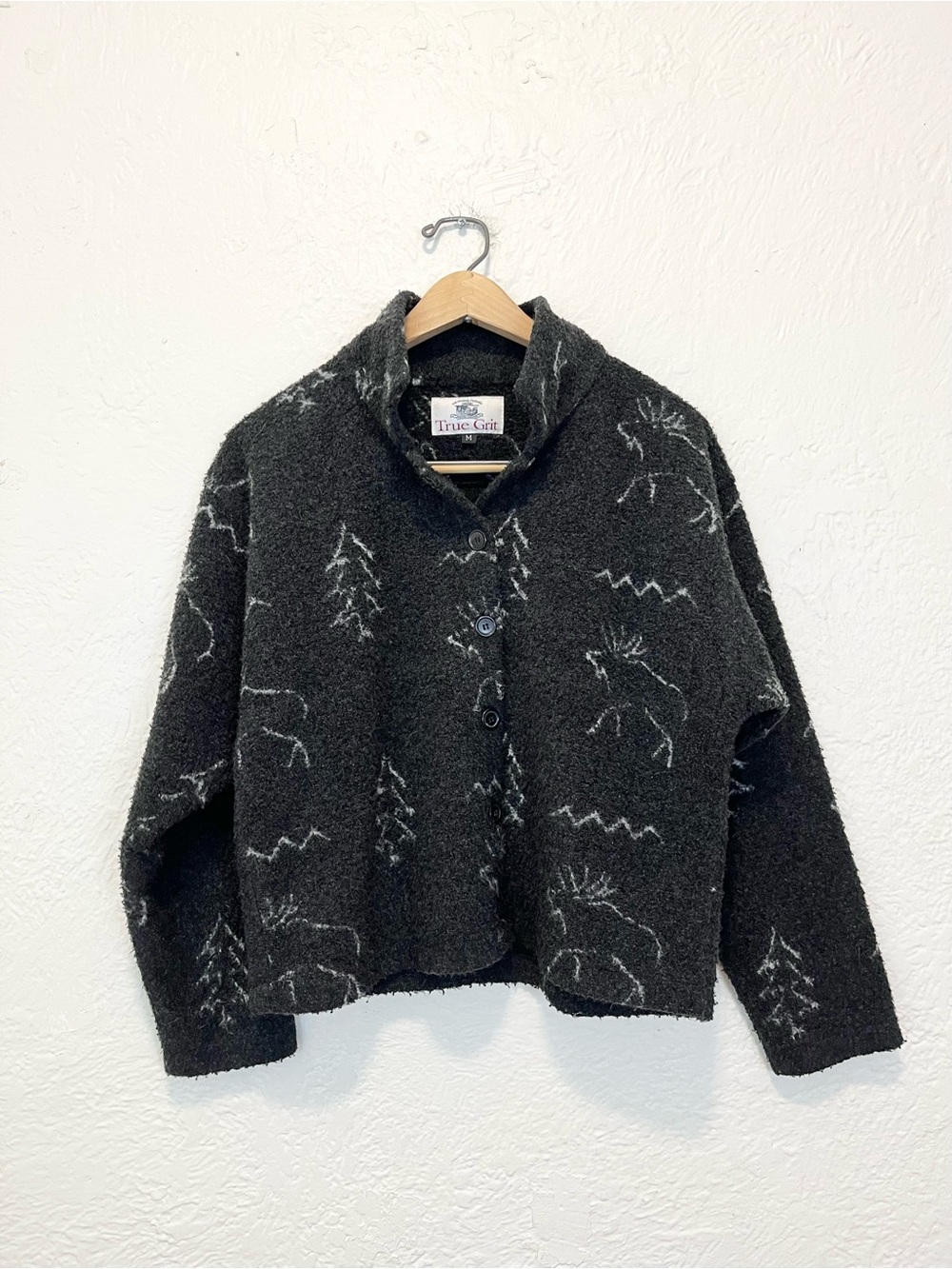 Vintage True Grit Jacket Charcoal Gray Black Moose Mountains Medium M